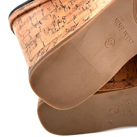 Nine West Rapps Platform Wedge Sandal 8.5 NWOT Black Cork Travel Beach Resort - Picture 6 of 6